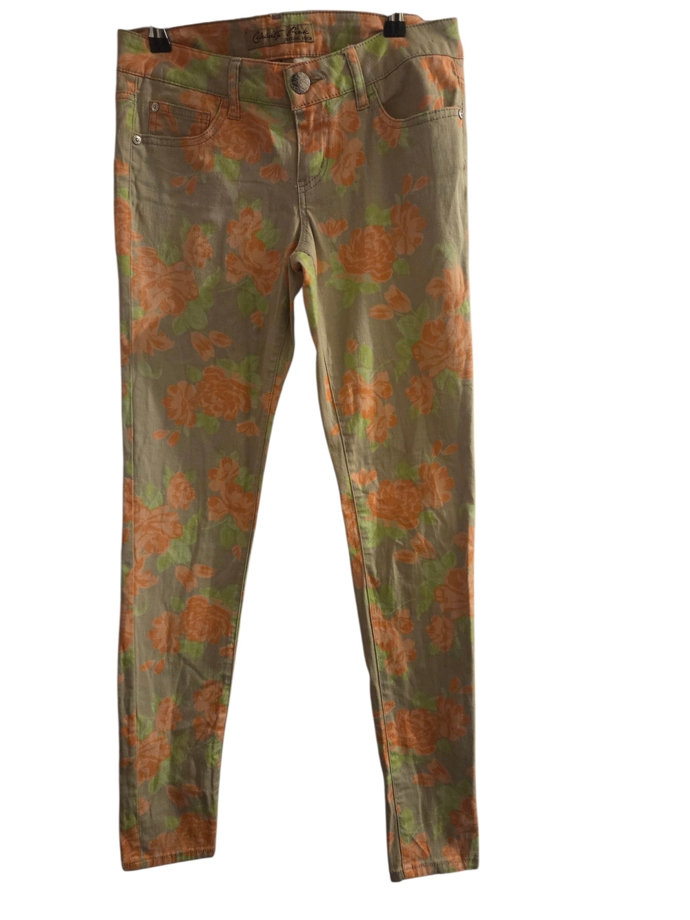 Celebrity Pink Floral Skinny Jeans - Orange & Light Green on Tan